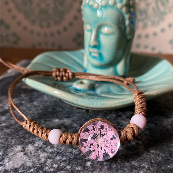 Jewelry - Woven Leather Flower Pendant Boho Bracelet